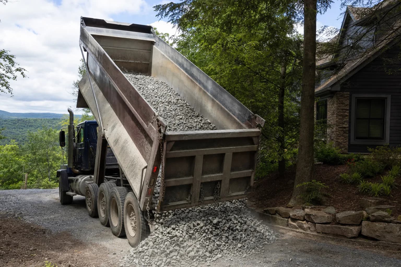 Freshly laid gravel driveway at a residential property